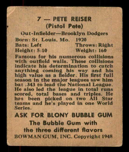 1948 Bowman Baseball #007 Pete Reiser Dodgers GD-VG 556104