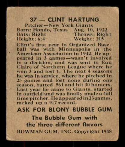 1948 Bowman Baseball #037 Clint Hartung Giants GD-VG 556114