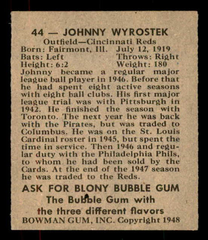 1948 Bowman Baseball #044 Johnny Wyrostek Reds VG-EX 556116