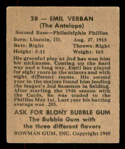 1948 Bowman Baseball #028 Emil Verban Phillies VG-EX 556122
