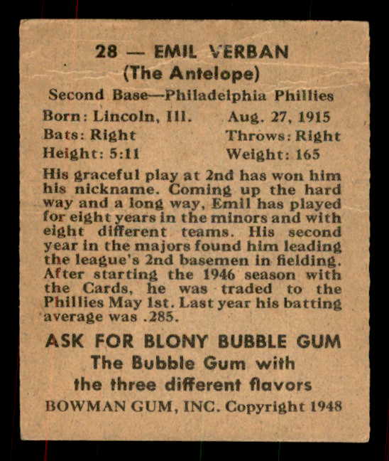 1948 Bowman Baseball #028 Emil Verban Phillies GD-VG 556126