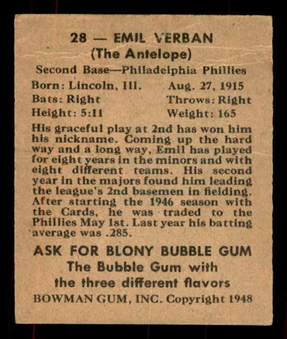 1948 Bowman Baseball #028 Emil Verban Phillies GD-VG 556126