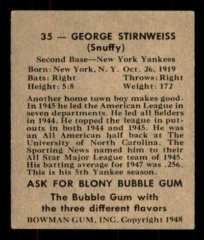 1948 Bowman Baseball #035 Snuffy Stirnweiss Yankees EX+/EX-MT 556131