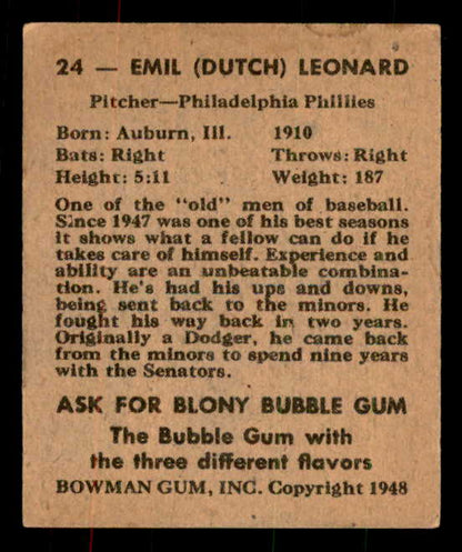1948 Bowman Baseball #024 Dutch Leonard Phillies EX-MT 556132