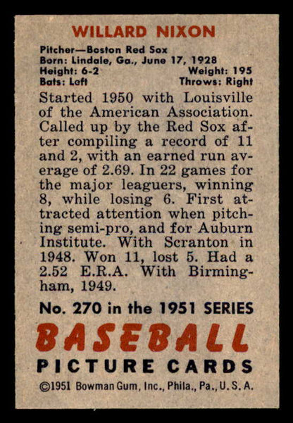 1951 Bowman Baseball #270 Willard Nixon Red Sox EX 556178