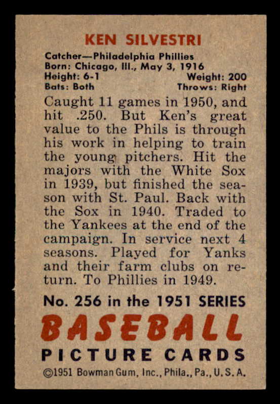 1951 Bowman Baseball #256 Ken Silvestri Phillies EX-MT 556180