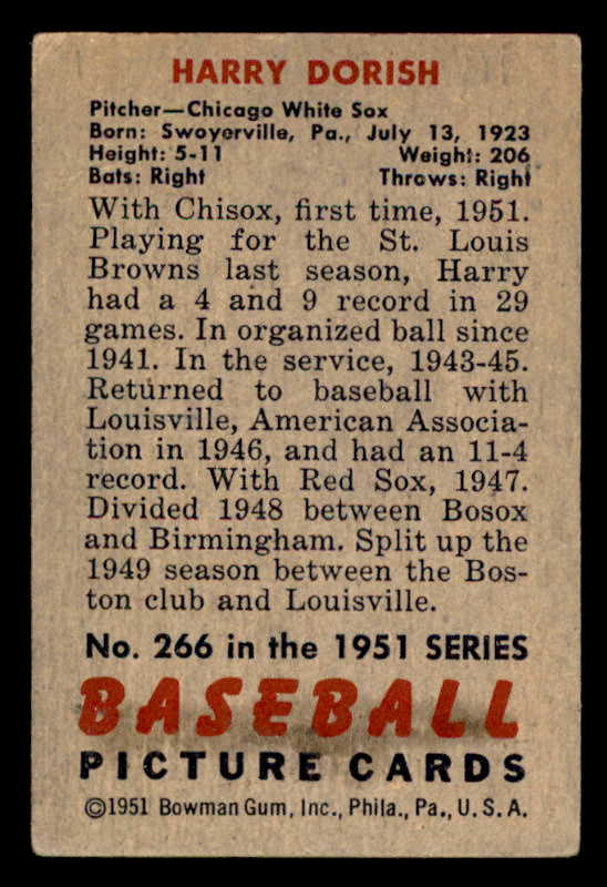 1951 Bowman Baseball #266 Harry Dorish White Sox VG-EX 556181