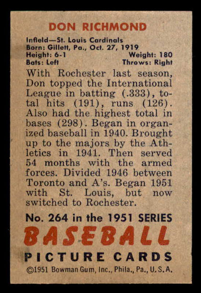 1951 Bowman Baseball #264 Don Richmond Cardinals EX-MT 556183