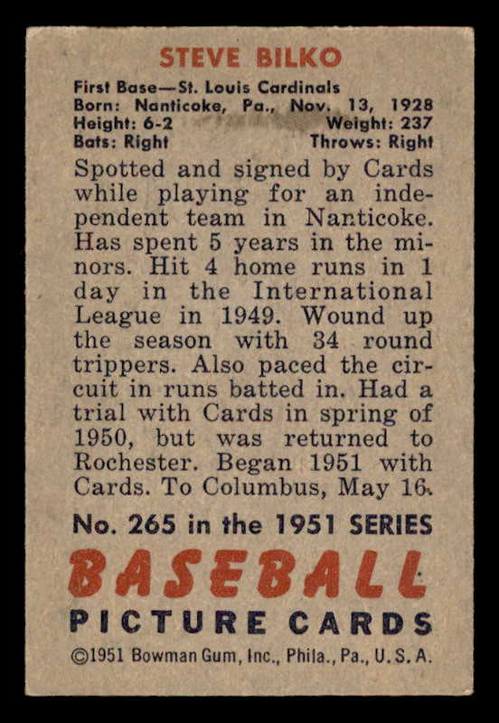 1951 Bowman Baseball #265 Steve Bilko Cardinals EX-MT 556184