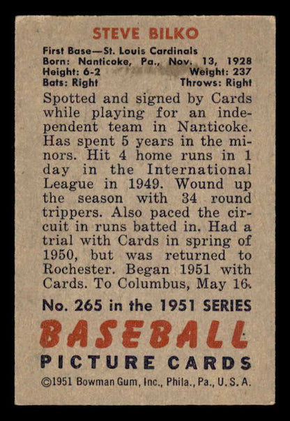 1951 Bowman Baseball #265 Steve Bilko Cardinals EX-MT 556184