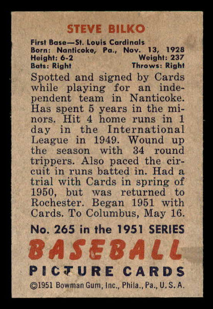 1951 Bowman Baseball #265 Steve Bilko Cardinals EX-MT 556185