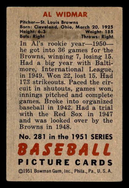 1951 Bowman Baseball #281 Al Widmar Browns VG-EX 556193