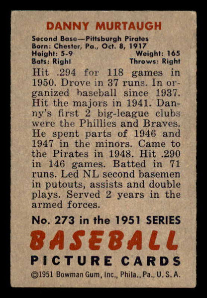 1951 Bowman Baseball #273 Danny Murtaugh Pirates VG-EX 556194