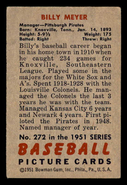 1951 Bowman Baseball #272 Billy Meyer Pirates VG-EX 556195