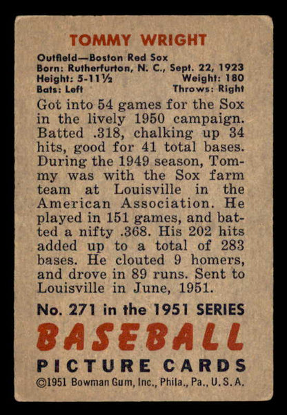 1951 Bowman Baseball #271 Tommy Wright Red Sox VG-EX 556196