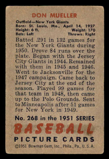 1951 Bowman Baseball #268 Don Mueller Giants VG-EX 556197
