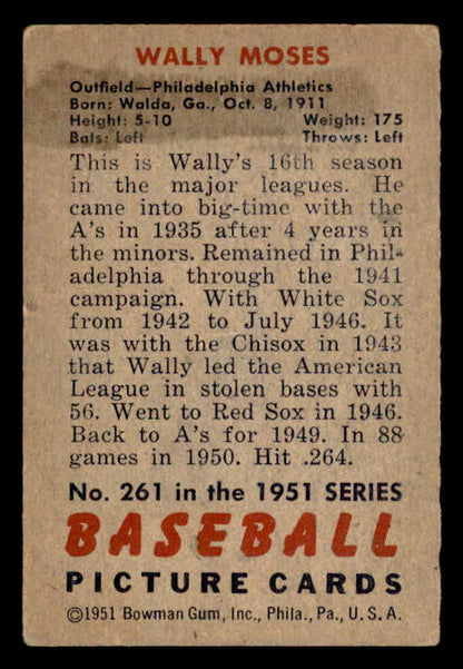 1951 Bowman Baseball #261 Wally Moses A's VG-EX 556200
