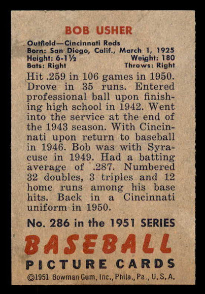 1951 Bowman Baseball #286 Bob Usher Reds EX-MT 556201