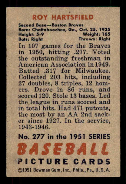 1951 Bowman Baseball #277 Roy Hartsfield Braves EX+/EX-MT 556213