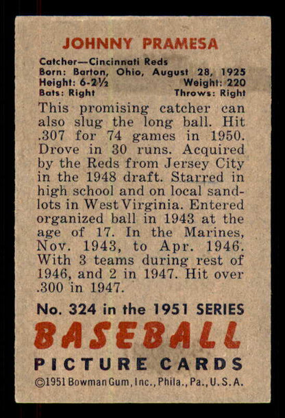 1951 Bowman Baseball #324 Johnny Pramesa Reds VG-EX 556223