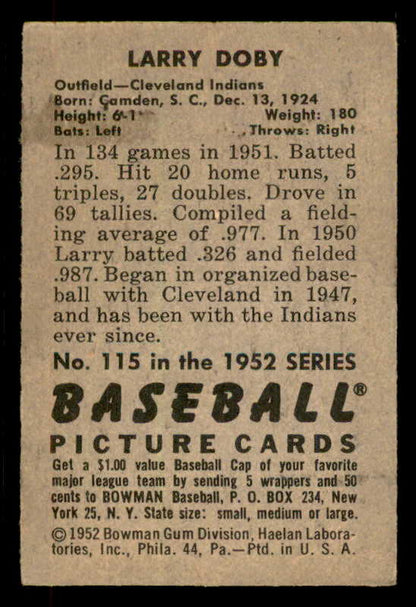 1952 Bowman Baseball #115 Larry Doby Indians VG-EX 556257