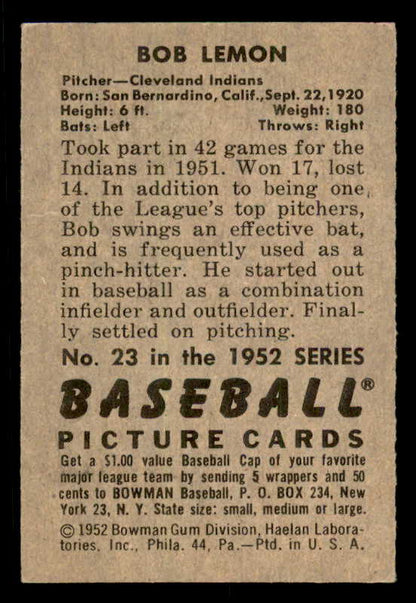 1952 Bowman Baseball #023 Bob Lemon Indians EX-MT 556266