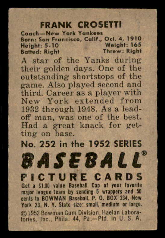 1952 Bowman Baseball #252 Frank Crosetti Yankees EX-MT 556268