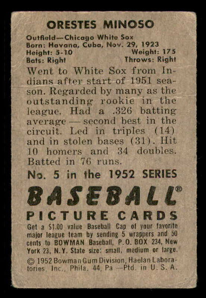 1952 Bowman Baseball #005 Minnie Minoso White Sox Fair 556272