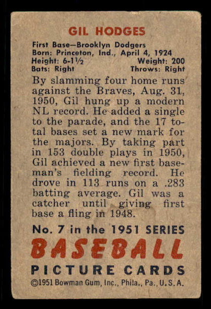 1951 Bowman Baseball #007 Gil Hodges Dodgers VG 556289