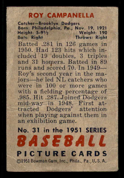 1951 Bowman Baseball #031 Roy Campanella Dodgers FR-GD 556293