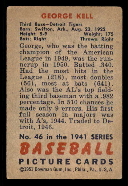 1951 Bowman Baseball #046 George Kell Tigers VG-EX 556298