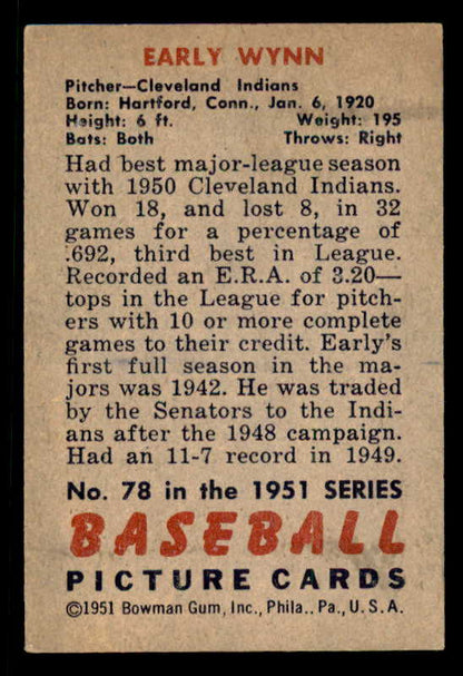 1951 Bowman Baseball #078 Early Wynn Indians EX-MT 556309