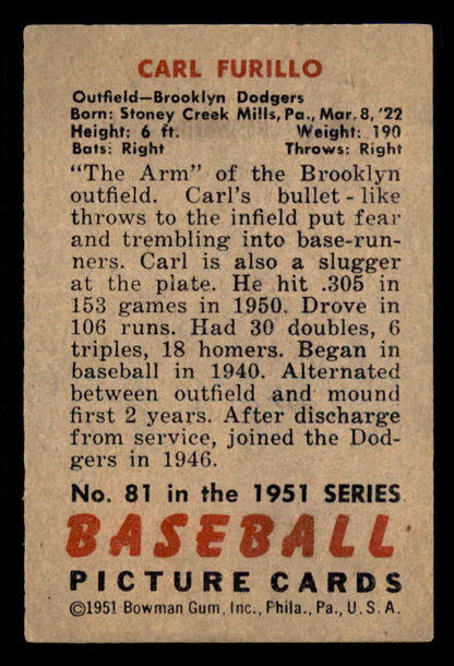 1951 Bowman Baseball #081 Carl Furillo Dodgers EX-MT 556312