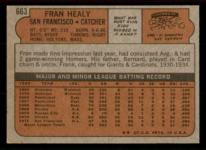 1972 Topps Baseball #663 Fran Healy Giants EX-MT 556326