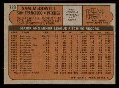 1972 Topps Baseball #720 Sam McDowell Giants EX-MT 556354