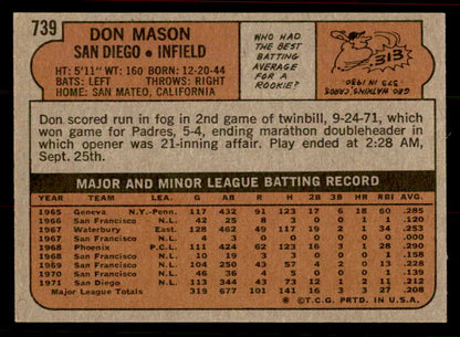 1972 Topps Baseball #739 Don Mason Padres EX-MT 556368