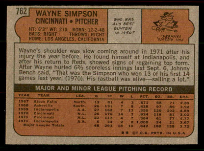 1972 Topps Baseball #762 Wayne Simpson Reds EX-MT 556379