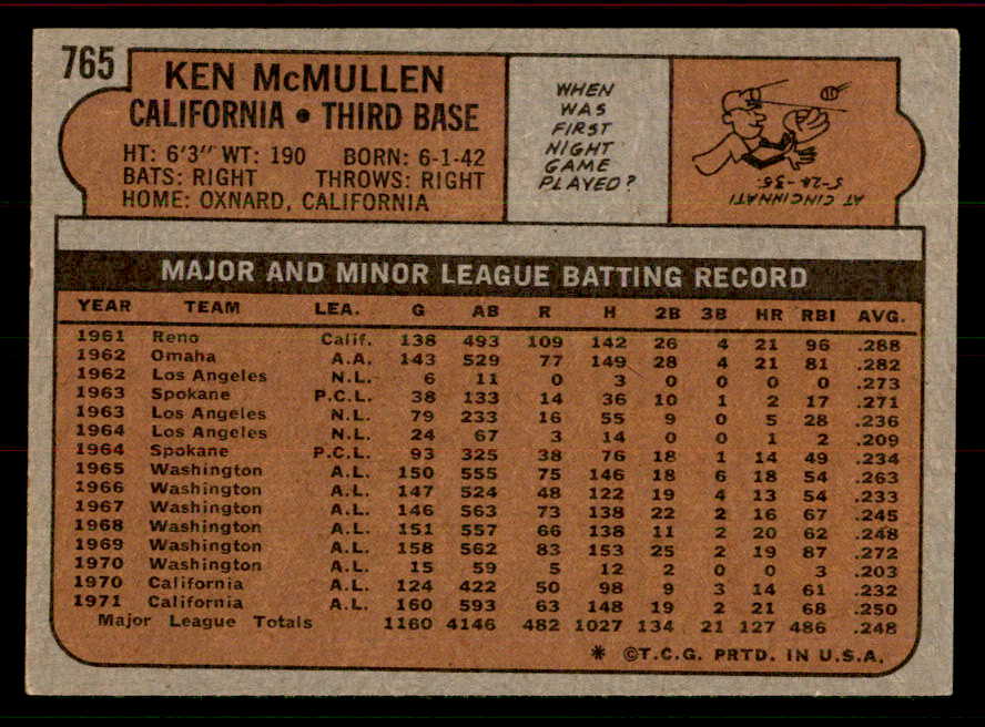 1972 Topps Baseball #765 Ken McMullen Angels EX-MT 556381