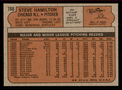 1972 Topps Baseball #766 Steve Hamilton Cubs EX-MT 556382