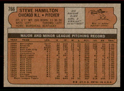 1972 Topps Baseball #766 Steve Hamilton Cubs EX-MT 556383