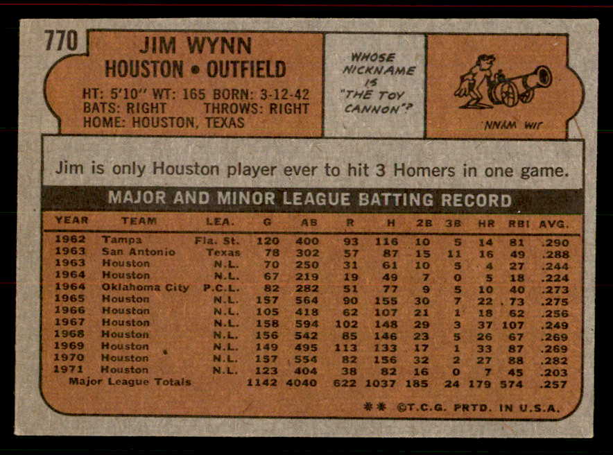 1972 Topps Baseball #770 Jim Wynn Astros EX-MT 556385