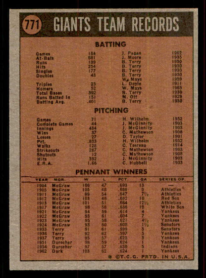 1972 Topps Baseball #771 San Francisco Giants Team EX-MT 556386