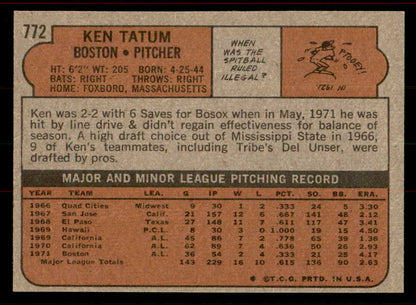 1972 Topps Baseball #772 Ken Tatum Red Sox EX-MT 556400