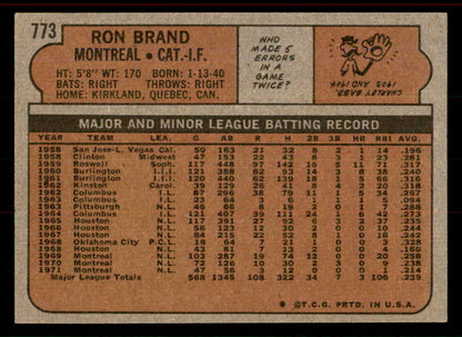 1972 Topps Baseball #773 Ron Brand Expos EX-MT 556401
