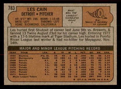 1972 Topps Baseball #783 Les Cain Tigers EX-MT 556407