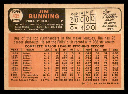 1966 Topps Baseball #435 Jim Bunning Phillies EX+/EX-MT 556421