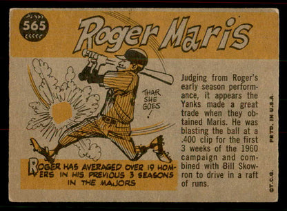 1960 Topps Baseball #565 Roger Maris A.S. Yankees VG-EX 556429