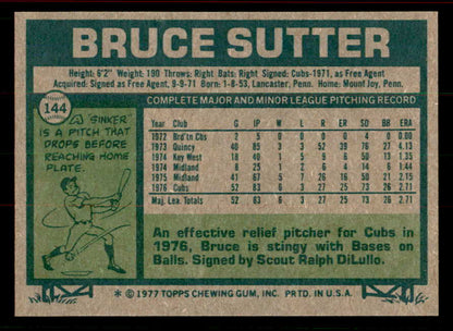 1977 Topps Baseball #144 Bruce Sutter Cubs NR-MT 556436