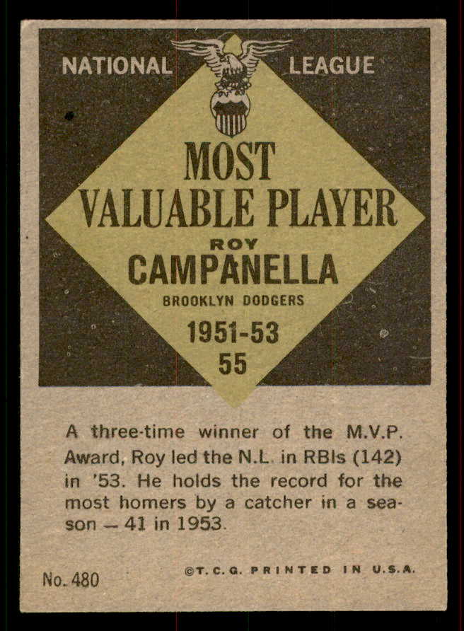 1961 Topps Baseball #480 Roy Campanella MVP Dodgers EX 556444