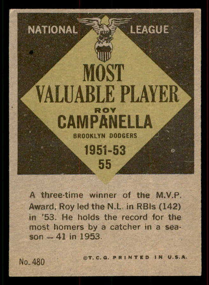 1961 Topps Baseball #480 Roy Campanella MVP Dodgers EX 556444